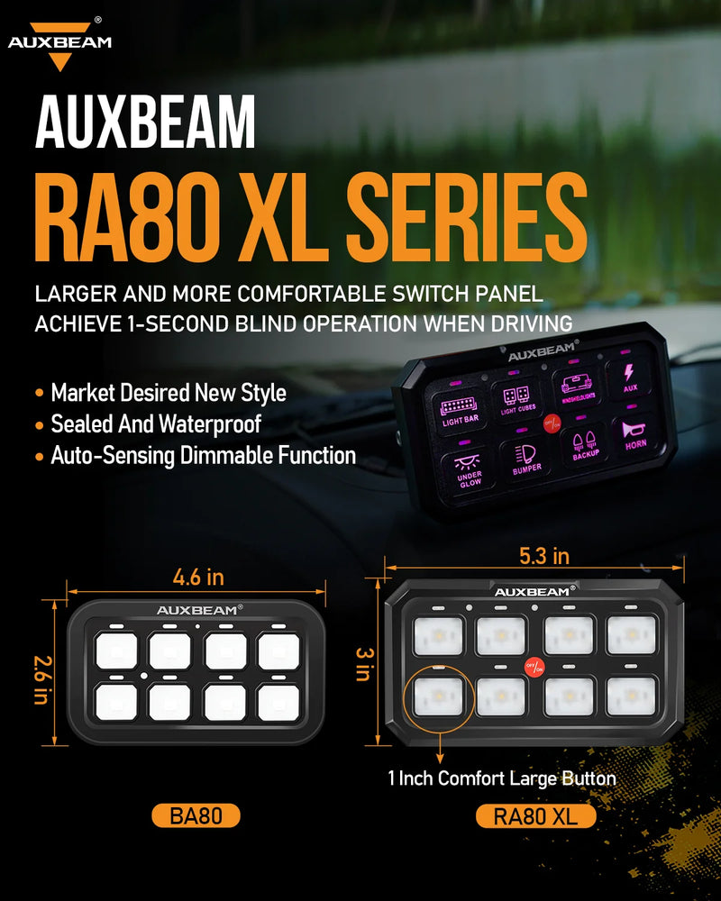 AUXBEAM スイッチパネル 8系統 電装部品制御 ワークライト LEDライト RGB仕様